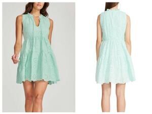 BB Dakota by Steve Madden Green Eyelet Fit & Flare Mini Dress